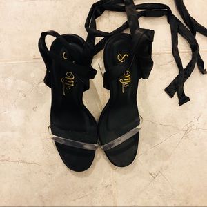 So Me Black And Clear Lace Up Heels